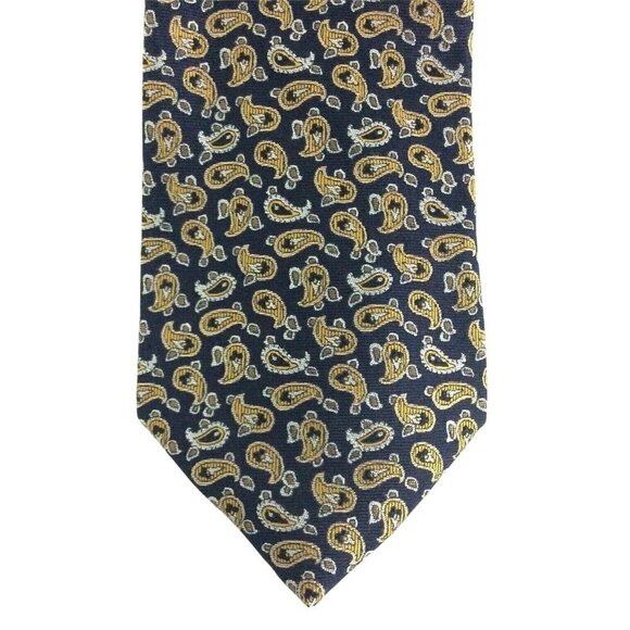 Jos A Bank Executive Collection Silk Mens Neck Tie Navy Blue Gold Paisley - Picture 2 of 4